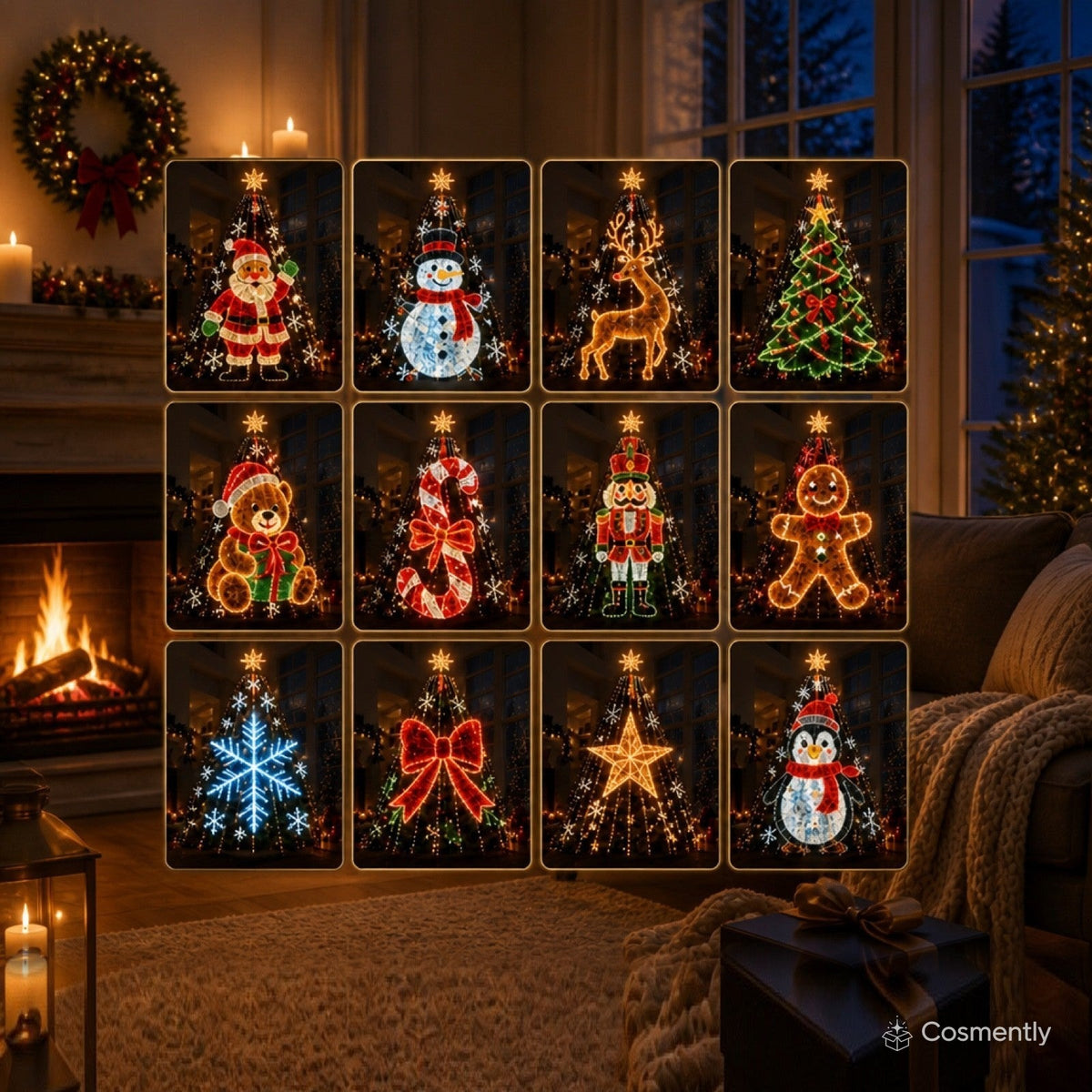 Twelve available designs: Santa, snowman, reindeer, tree, bear, candy cane, nutcracker, gingerbread, snowflake, bow, star and penguin