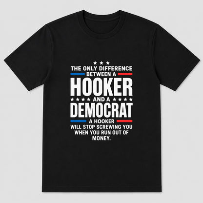 T-shirt with text: 'Democrats: Still Running on Feelings, Not Facts' in bold typography