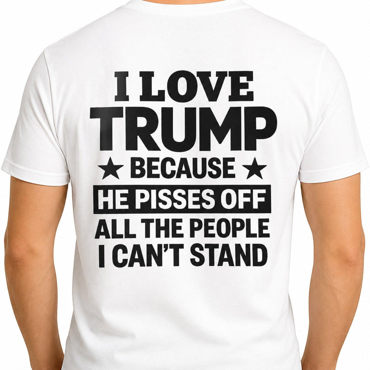 Black t-shirt with bold white text: 'LOUD & PROUD FOR TRUMP' centered on chest