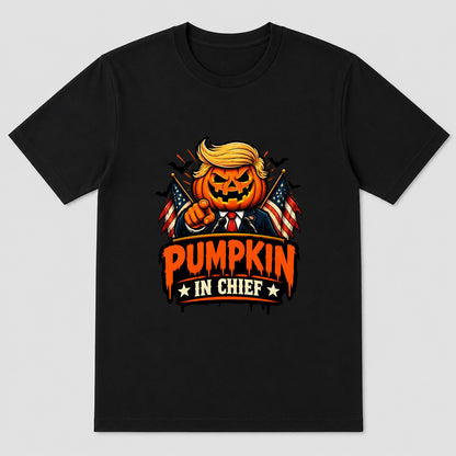 Hand-drawn pumpkin with blond comb-over and the phrase 'Orange Is Not a Personality'