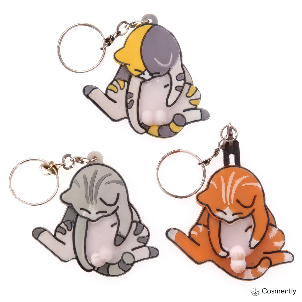 Close-up of spinning paw and beads on the keychain