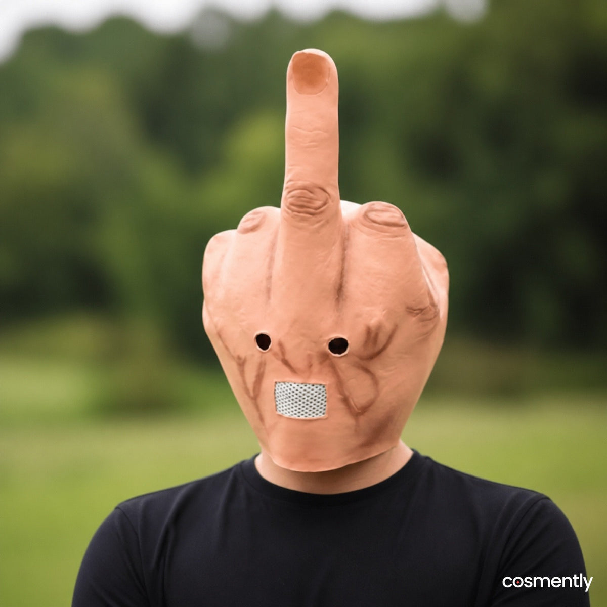 Front view giant middle finger rubber mask