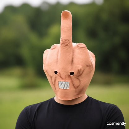 Front view giant middle finger rubber mask