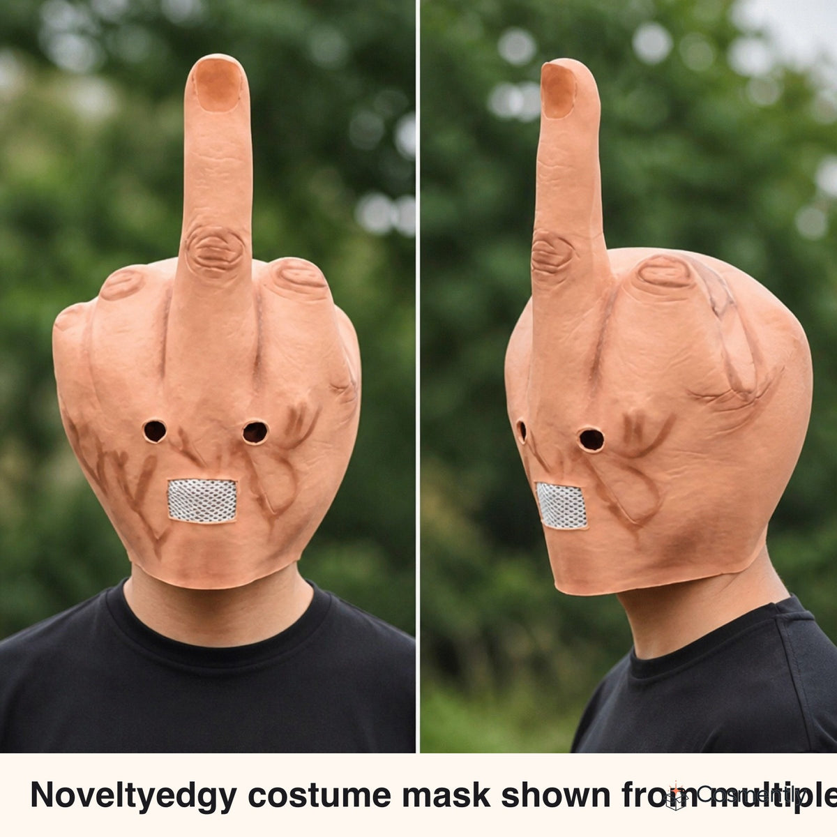 Mask stretched over head to show fit