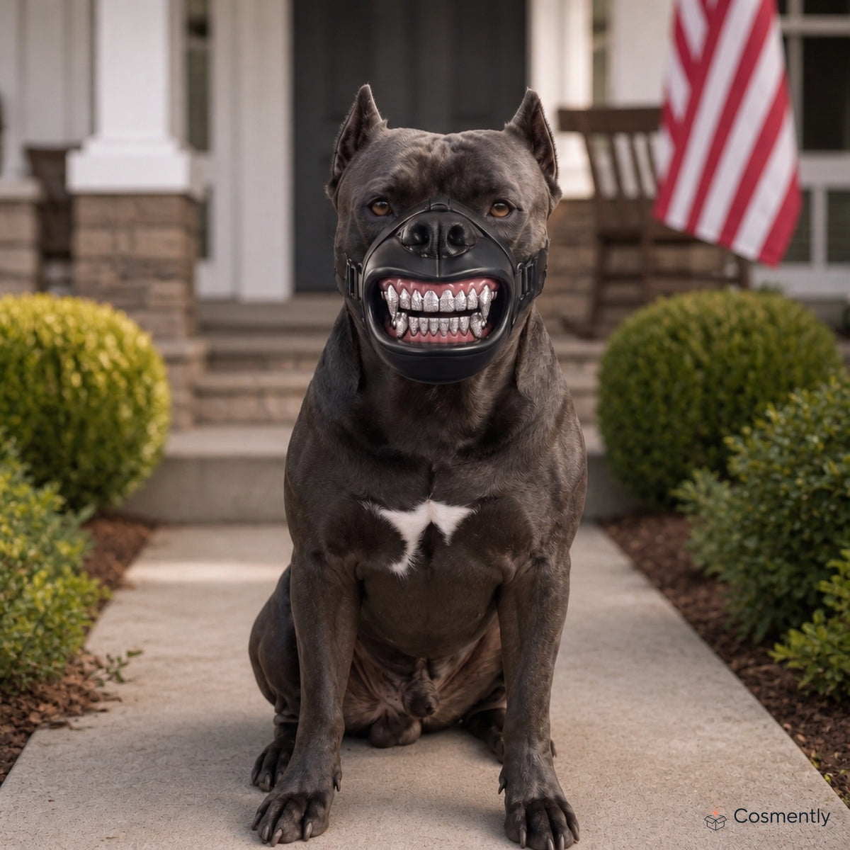 Dog posing for a photo with muzzle