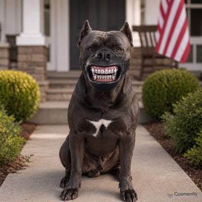 Dog posing for a photo with muzzle