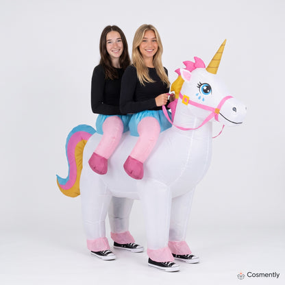 Close-up of inflatable unicorn head and built-in fan