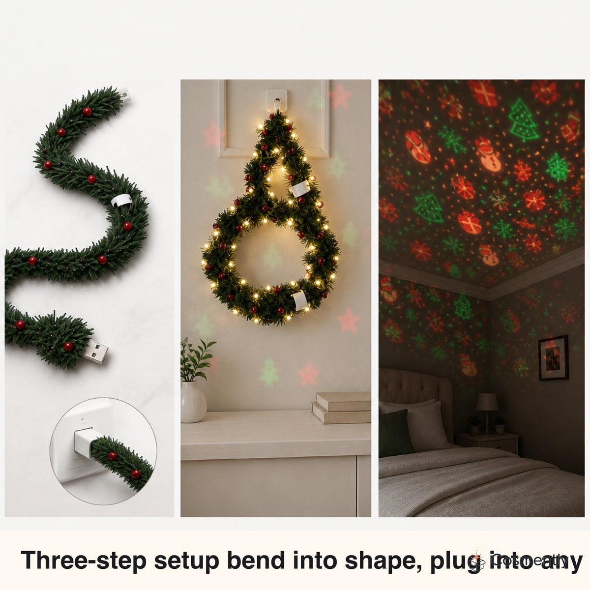 Ceiling view with stars and snowflakes projected